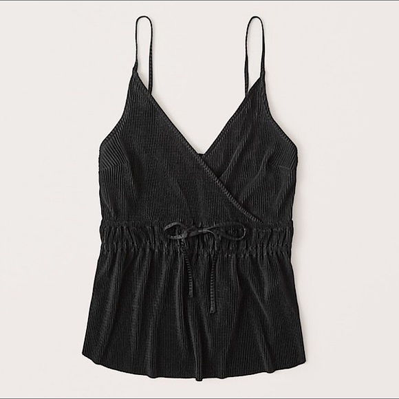 NWT Abercrombie & Fitch Black Satin Pleated Tie Front Cami | Size S - Picture 3 of 15